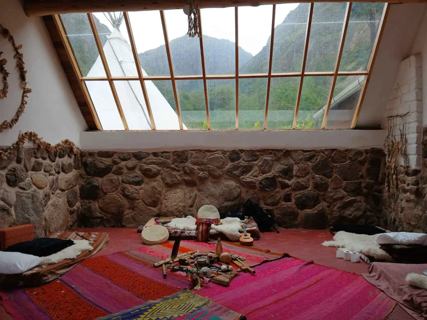 Ceremony temple with Sacred Valley mountain views, Willka Pacha
