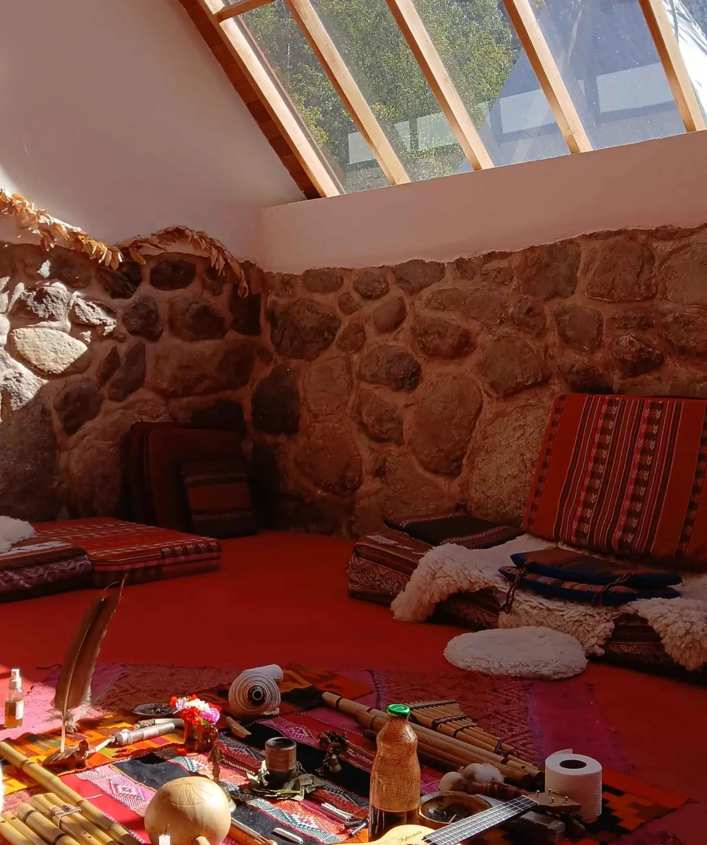 San Pedro ceremony space set up in the Sacred Valley, Cusco
